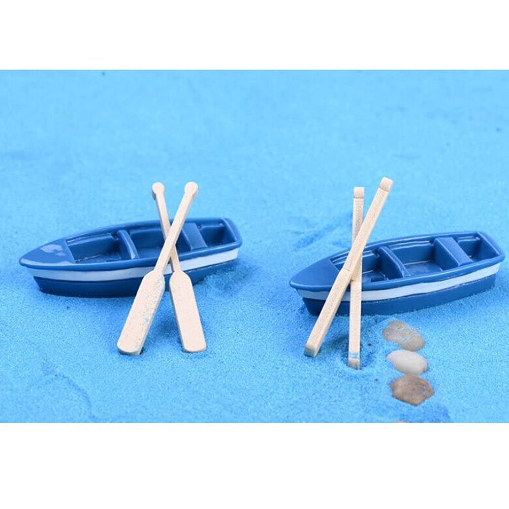 zalati Mini barco de pesca con remo, 2 piezas en miniatura de micro paisaje con palas, adornos para decoración de construcción de piscina de casa de juguete