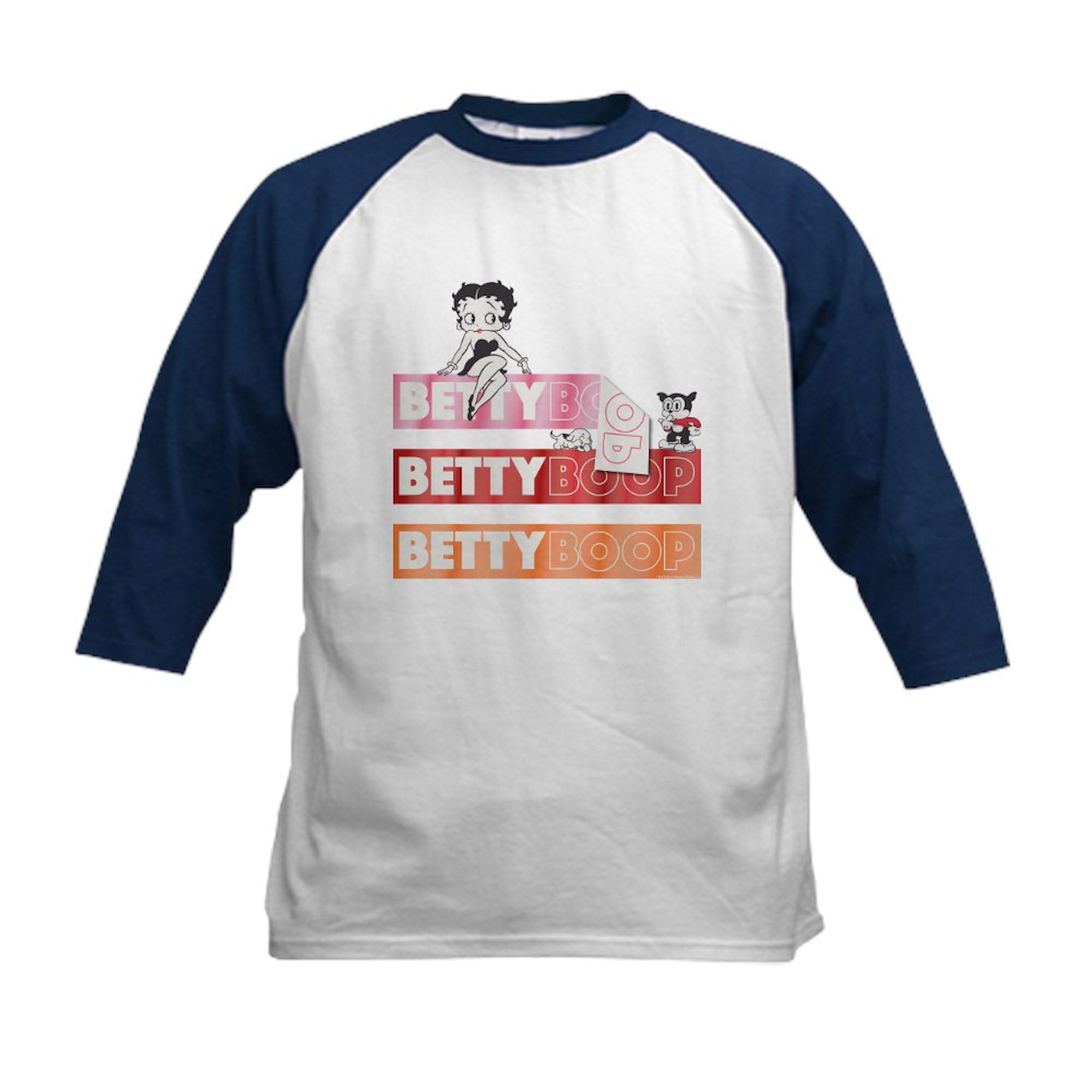 CafePress Betty Boop Times Three Kids Baseball T Shirt Kids Cotton Baseball Jersey, 3/4 Raglan Sleeve Shirt Navy/White