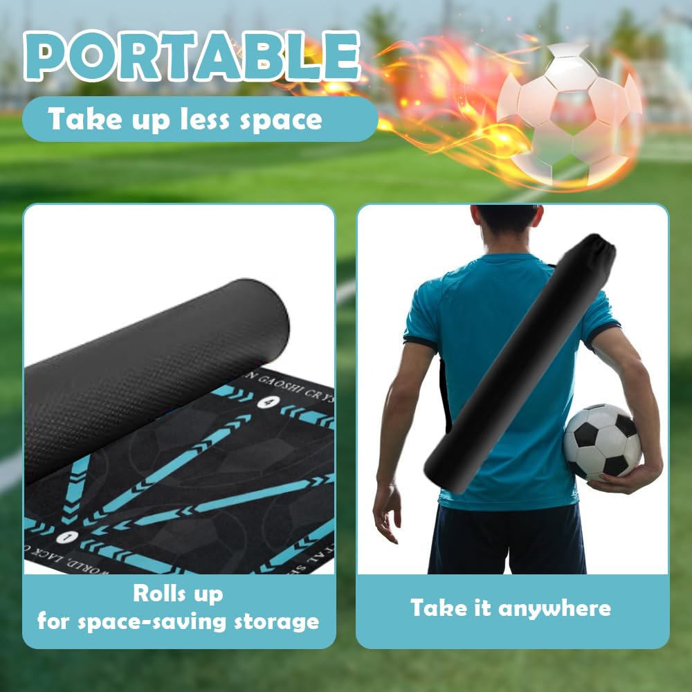 Soccer Training Mat with Video Guide & Grip Socks - 47"x32" Non-Slip Agility Footwork Mat for Home/Gym, Improve Ball Control/Speed (All Ages 5-65+)