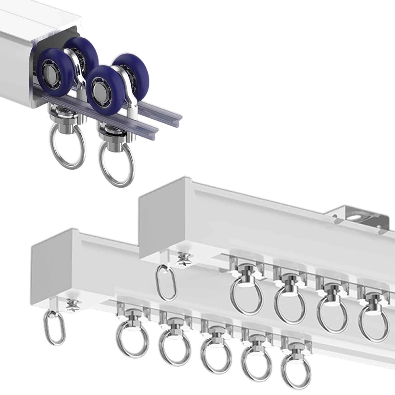 Ceiling or Wall Mount Double Row Curtain Track, Heavy Duty Aluminum Track Set For Curtains, Smooth Gliding System for Window And Room Divider(White,460cm(15.1ft))