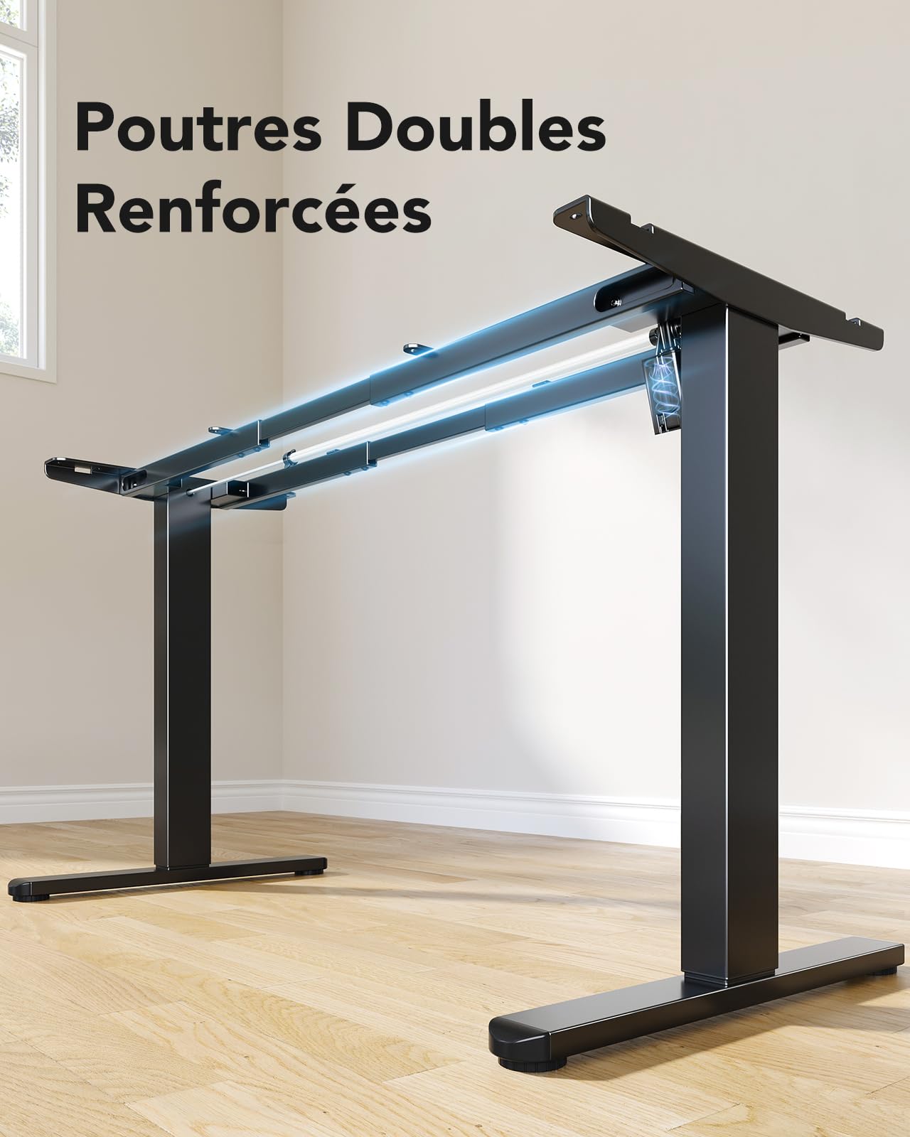 HUANUO Bureau Assis Debout Électrique,Cadre de Bureau Deboutavec Moteur sans Balais,Cadre Réglable en Hauteur avec Capacité de 100 kg pour Plateaux de 110 * 220 cm, Cadre Seul
