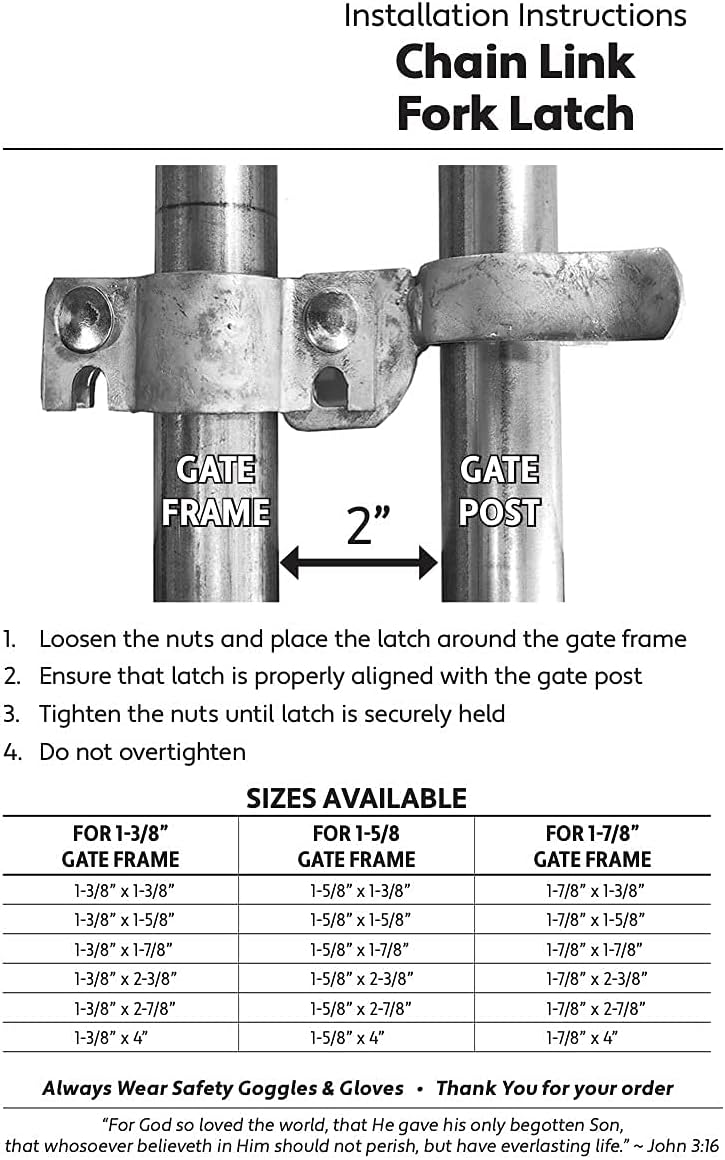 1-5/8" x 2-7/8" Chain Link Fence Gate Fork Latch - Fence Gate Latch - Galvanized Fence Gate Latch with Hole for Padlock