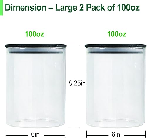 Miniatura 10 de Urban Green Tarros de vidrio con tapas negras, juegos de almacenamiento de alimentos de vidrio con tapas negras herméticas, juegos de recipientes de