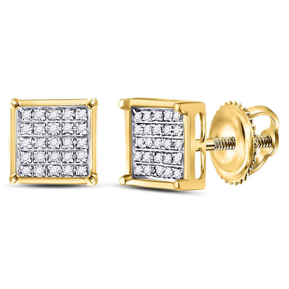Solid 10k Yellow Gold Unisex Round Diamond Square Cluster Stud Earrings 1/6 Ct. ( 1/4 Inch Wide) - Jewelry Gifts For Women Wife Mom Gifts For Men