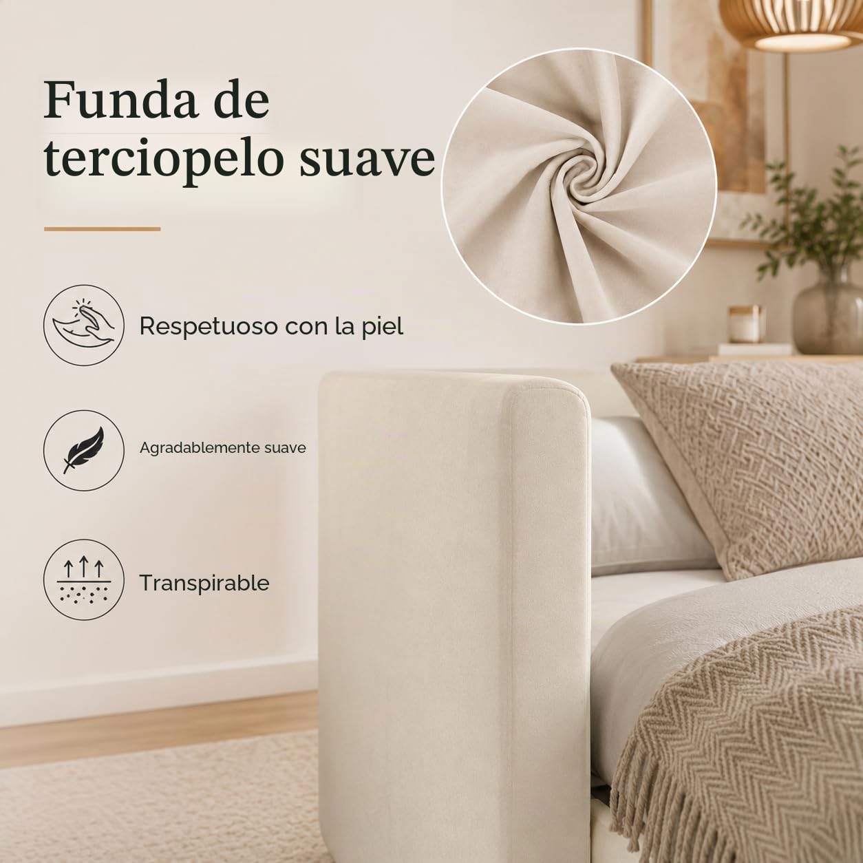 Cama tapizada, sofá cama extensible para 2 personas, cama nido de la misma altura, sofá cama con somieres y respaldo, cama multifunción, tela de terciopelo, sin colchón (beis, 90/180 x 200 cm)