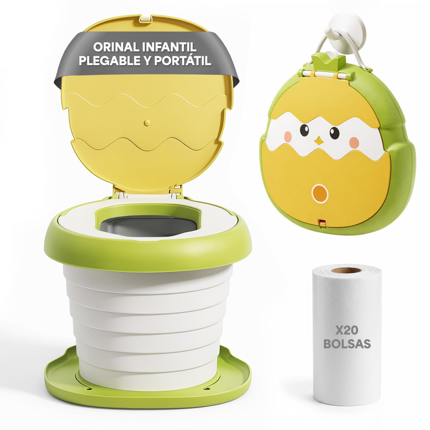 Indiluc Orinales Infantiles Plegable y Portátil – Orinal Bebe seguro y cómodo, Vater para Niños estable hasta 50 kg, antideslizante para aprendizaje del baño en casa y viajes