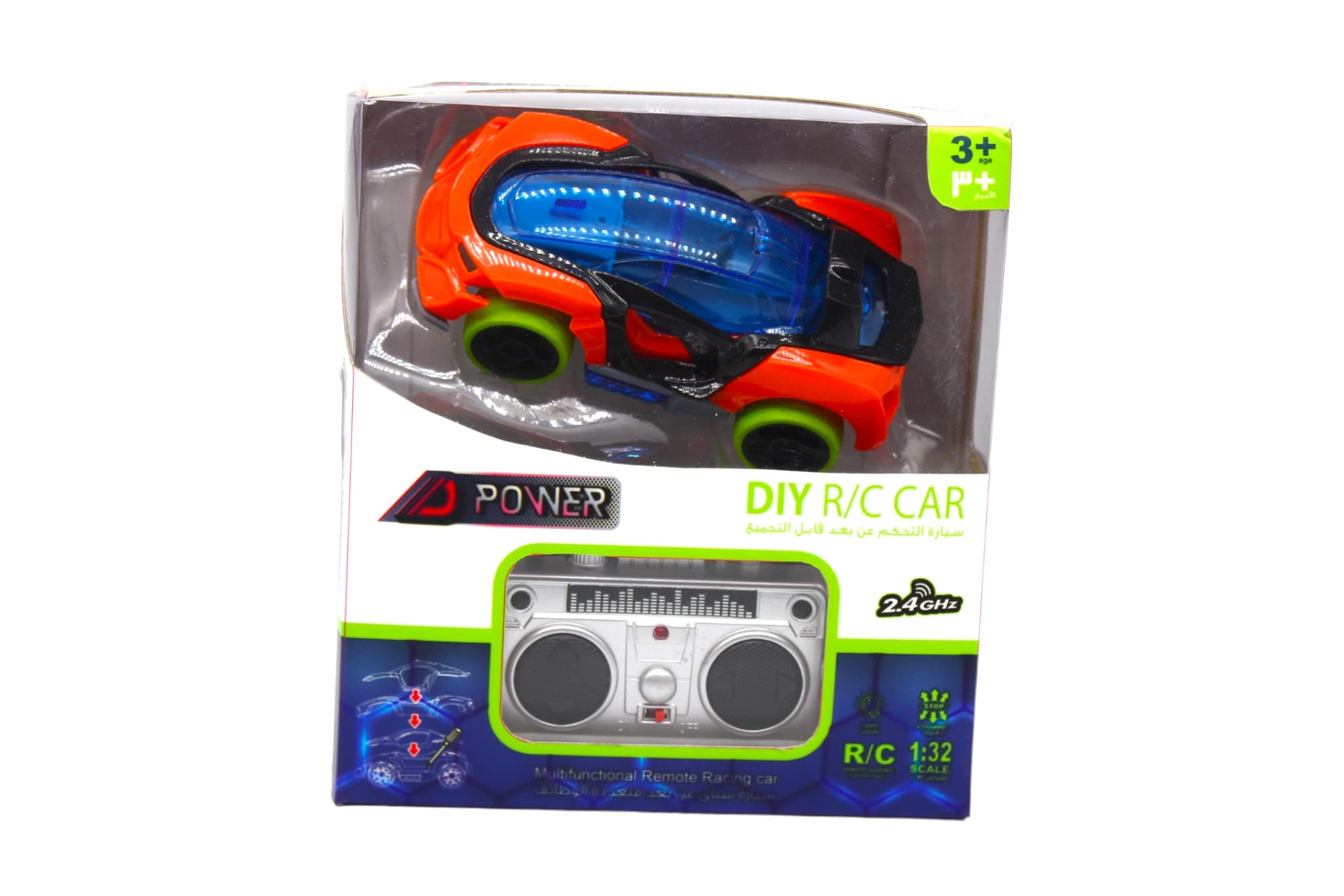 D-Power 4 Wheel DIY Remote Control Car | Build your own RC Car for Kids | Scale 1:32, Blue