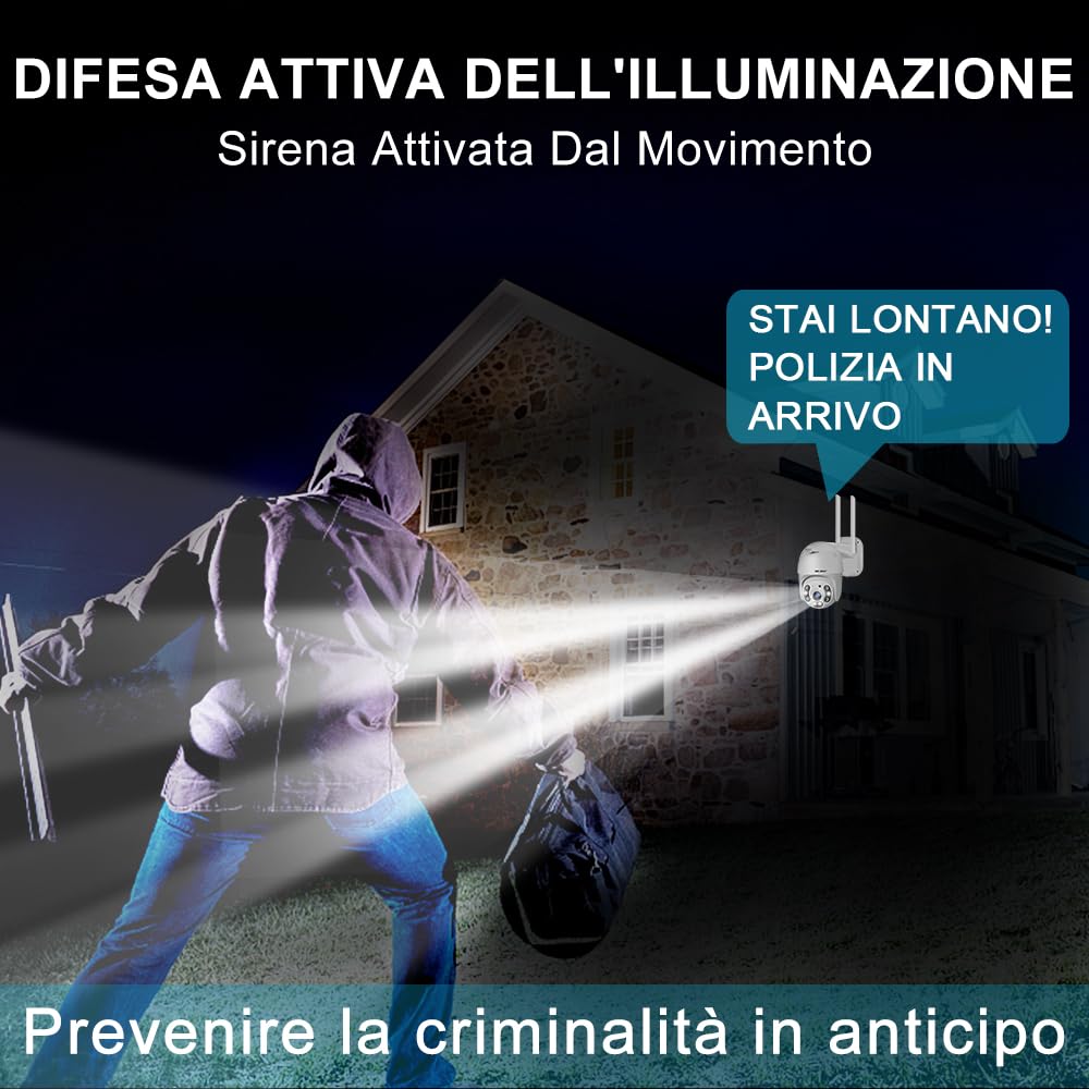 GENBOLT 2.5K Telecamera Wi-Fi Sicurezza Esterno PoE PTZ | DC & PoE, Visione Notturna a Colori, Zoom Digitale 4X, 2-Audio, Allarme Sonoro e Luminoso