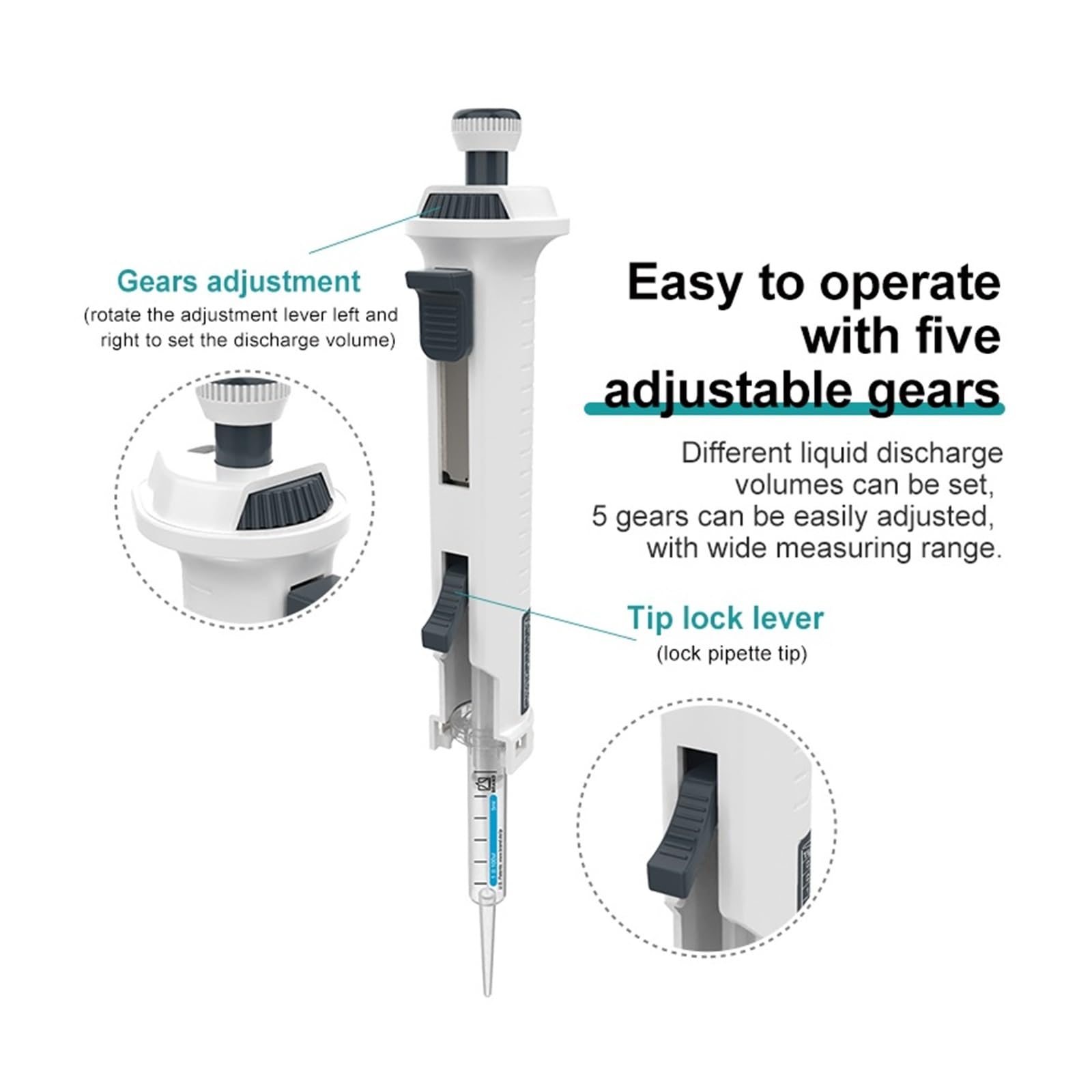 Dispensador continuo Pipeta dispensadora de laboratorio Manejo de líquidos ajustable Paso a paso Volumen de 0,5-50 ml Extracción precisa