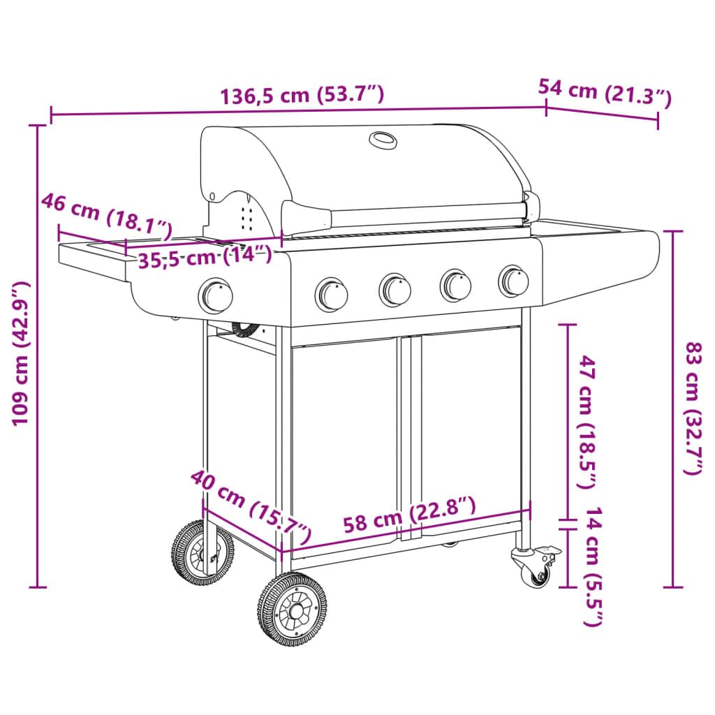 vidaXL Barbecue à gaz avec 5 brûleurs argenté acier inoxydable, grill extérieur, cuisine extérieure, barbecue, barbecue avec rangement