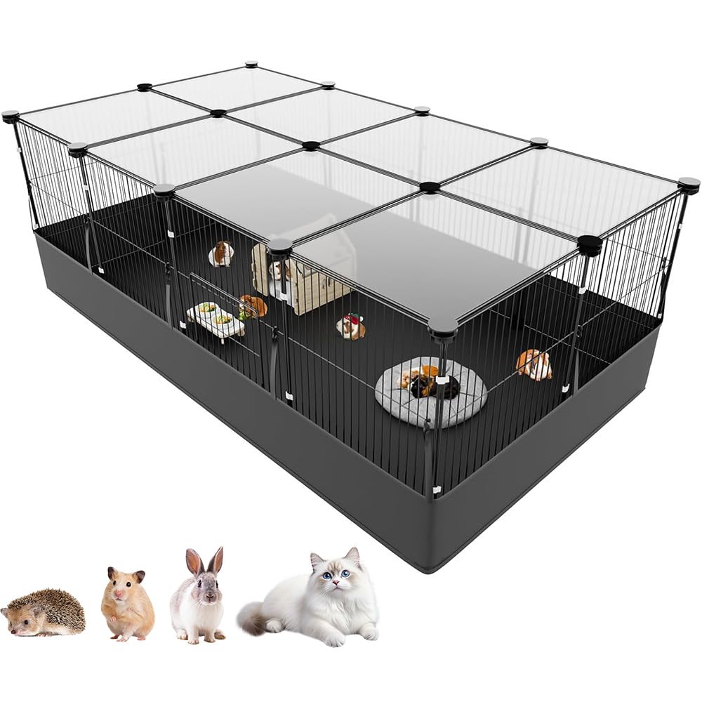 Guinea Pig Cage Indoor Outdoor Rabbit Playpen Hamster Cage with Top Cover and Waterproof Bottom Liner, Pet Exercise Fence for Guinea Pig Gerbil,Ferrets Hamsters Hedgehogs