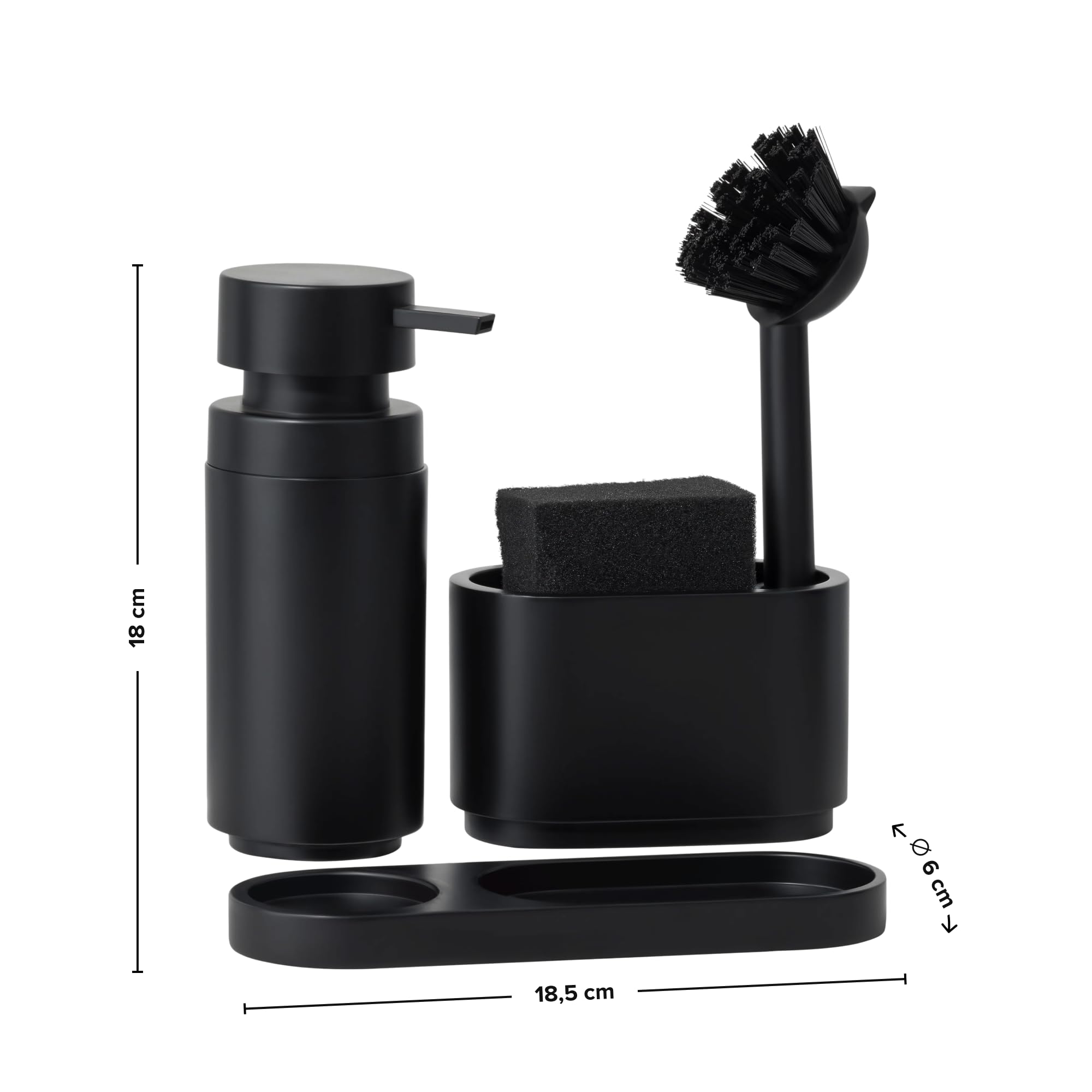 blackswedenhome. Design Spülbecken Organizer mit entnehmbaren Spülmittelspender Spülbürste und Schwamm - Küchenorganizer - Spüle Organizer aus Kunststein Sink Spül Set Seifenspender schwarz matt
