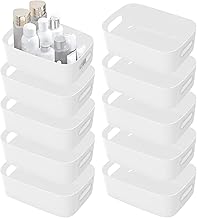 Pack of 10 Storage Boxes, Plastic Organiser Box, White, Organiser Boxes with Handle, Bathroom Storage Boxes, Plastic Storage Basket & Container, Plastic Basket for Bathroom, Cosmetics