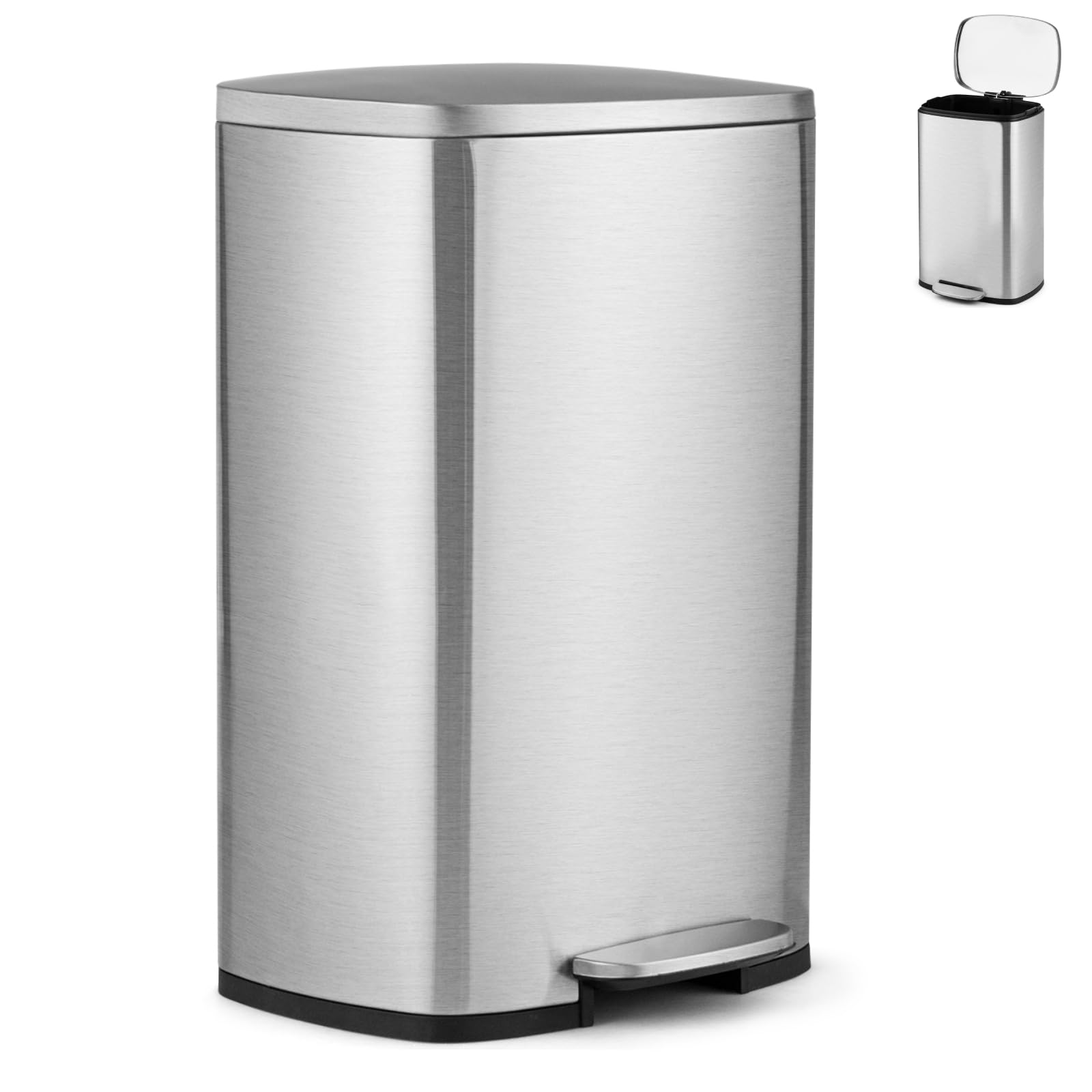 GiantexUK 50L/68L Recycling Pedal Bin, Stainless Steel Rectangular Trash Bin with Silent Soft Close Lid & Pedal, Fingerprint-Proof Recycle Dustbin for Home Kitchen(50L without Deodorant Box, Silver)