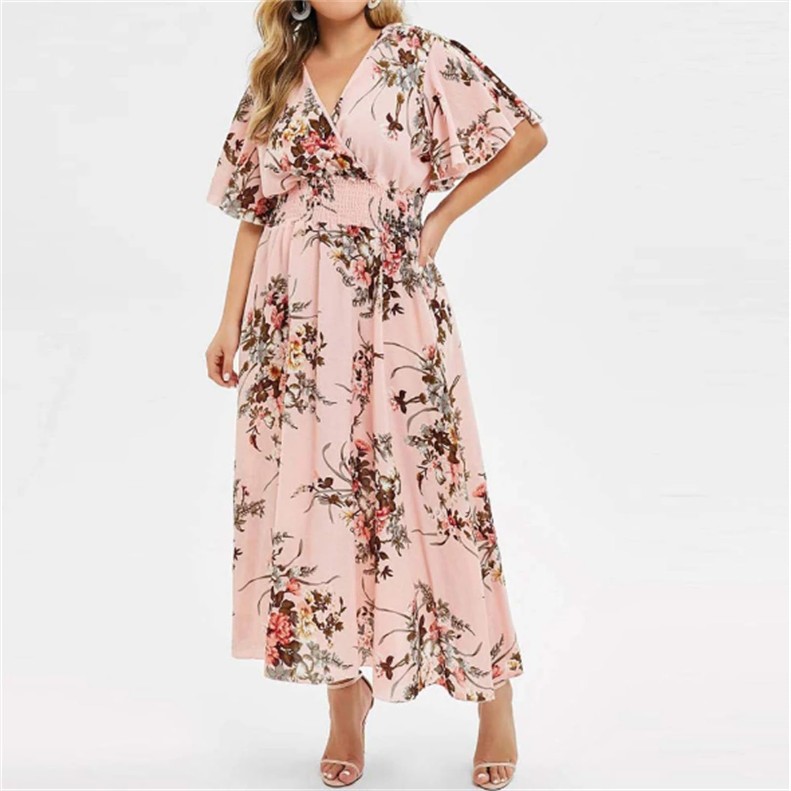 Abiti Oversize Donne Plus Size Boho Beach Floral Summer Dress Sundress Abbigliamento Femminile Loose Casual Gonna Lunga, HUTALIM, Rosa, XL
