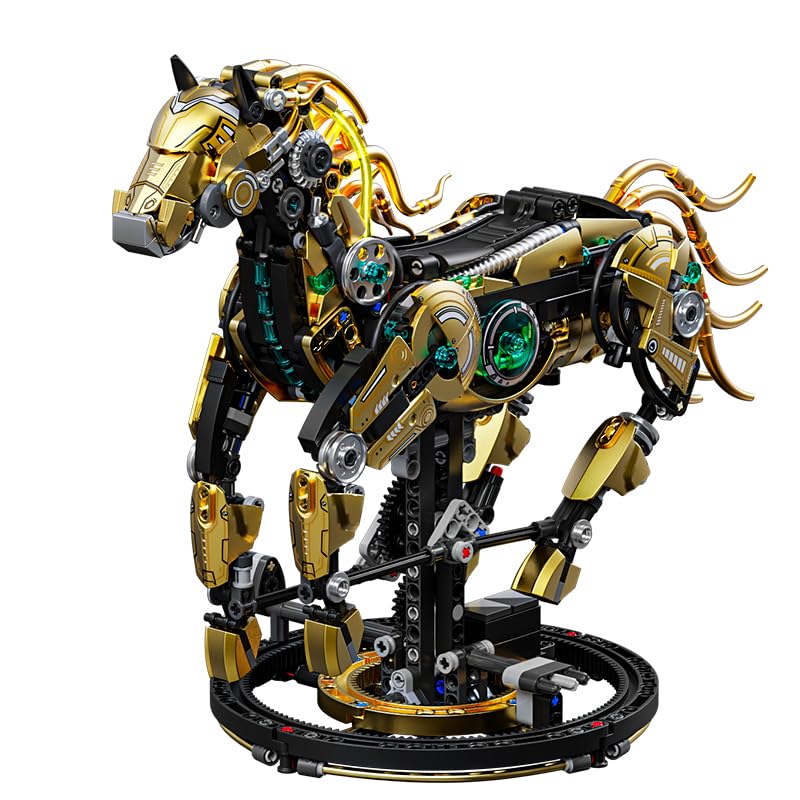 Image of SKY LINE OCEAN Mechanical Horse Building Set with Light - 1055+ PCS Steampunk Robotic Animal Model, LED Display STEM Construction Kit, Compatible Bricks Collectible Gift for Teens & Adults