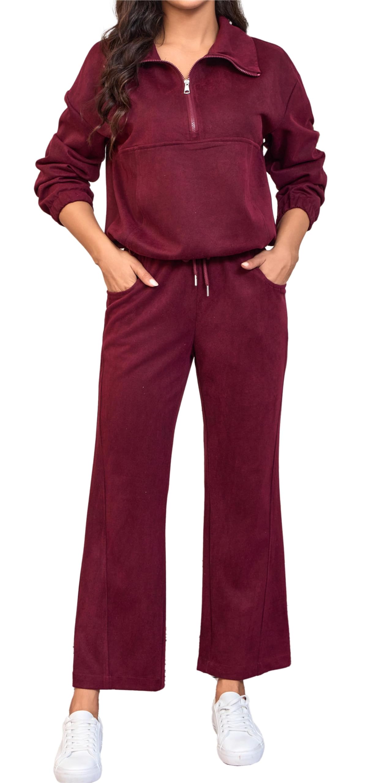 HAOZHIYU Womens 2 Piece Sets Travel Outfits Half Zip Sweatshirt And Wide Leg Sweatpant Airport Outfits for Women