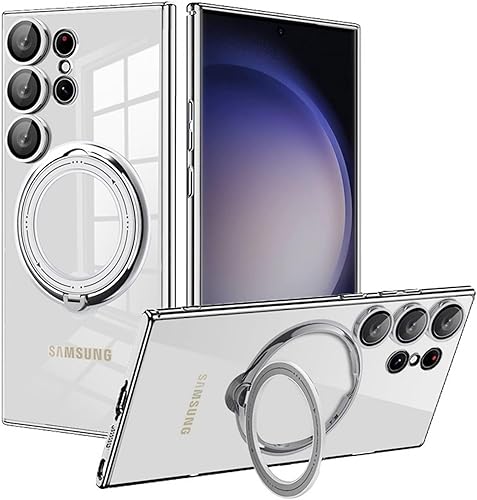 Compatible con fundas magnéticas transparentes para Samsung A32 4G, compatible con soporte de anillo MagSafe, soporte plegable invisible, protección
