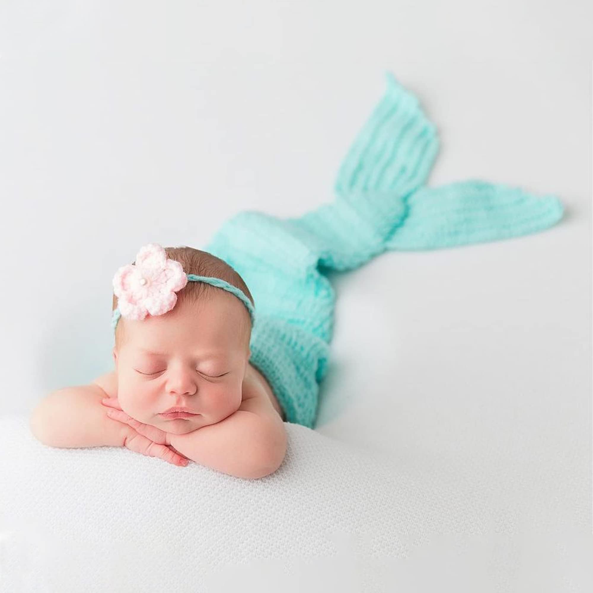 Lot de 3 Nouveau-Né Photographie Prop - Tenue de Sirène, Fait à la Main Crochet, Costume de Sirène Bandeau, pour Fille Prop Vêtements