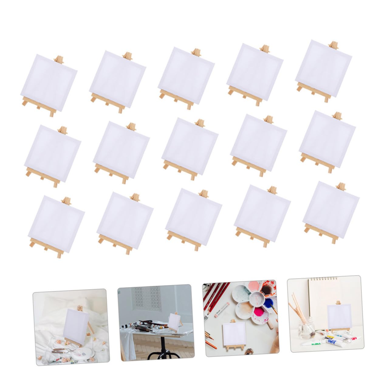 Lot de 15 Sets de Mini Chevalets en Bois pour Toiles