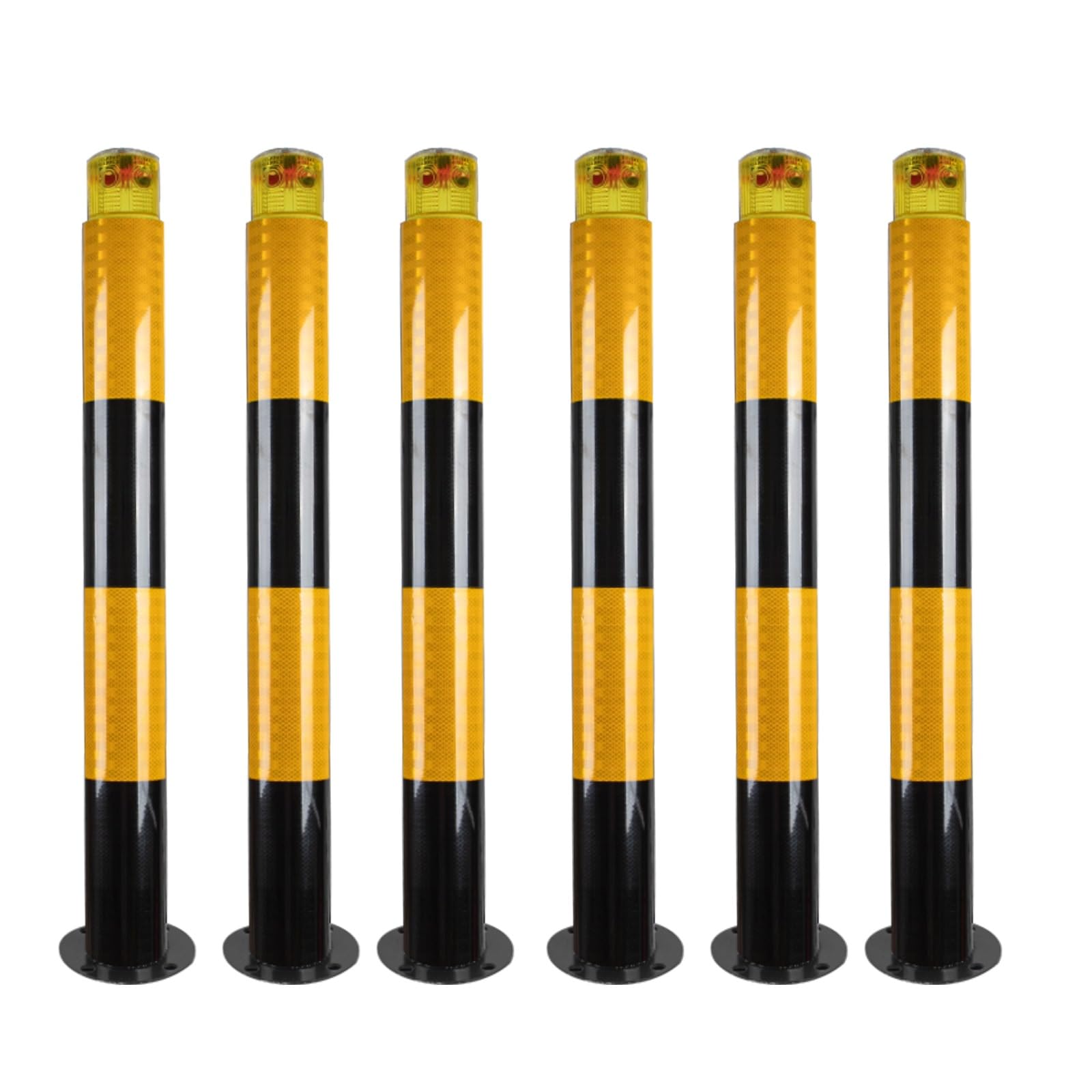 Lot de 6 bornes de sécurité robustes en métal avec bande réfléchissante en acier, jaune-800 x 76 mm / 31.5 * 3in