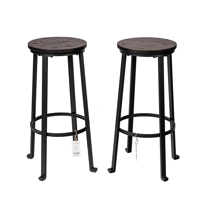 Buy IKAYAA Bar Stools, Set of 2 Round Counter Bar Stools, Round Bar