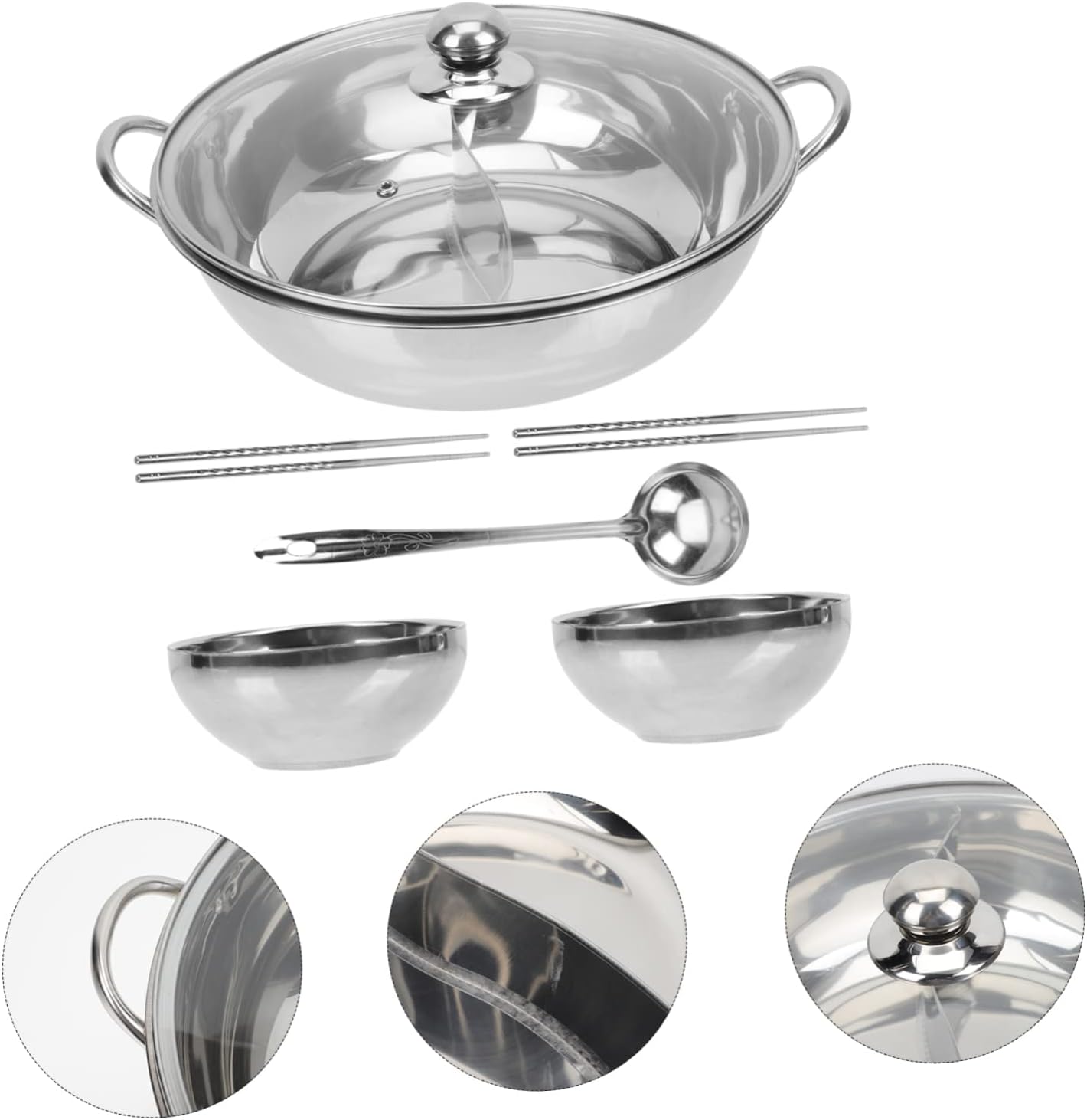 Stainless Steel Double Flavor Hot Pot Set Divider Thickened Dual Section Cooking Pot for Home for Family Gatherings and Entertaining