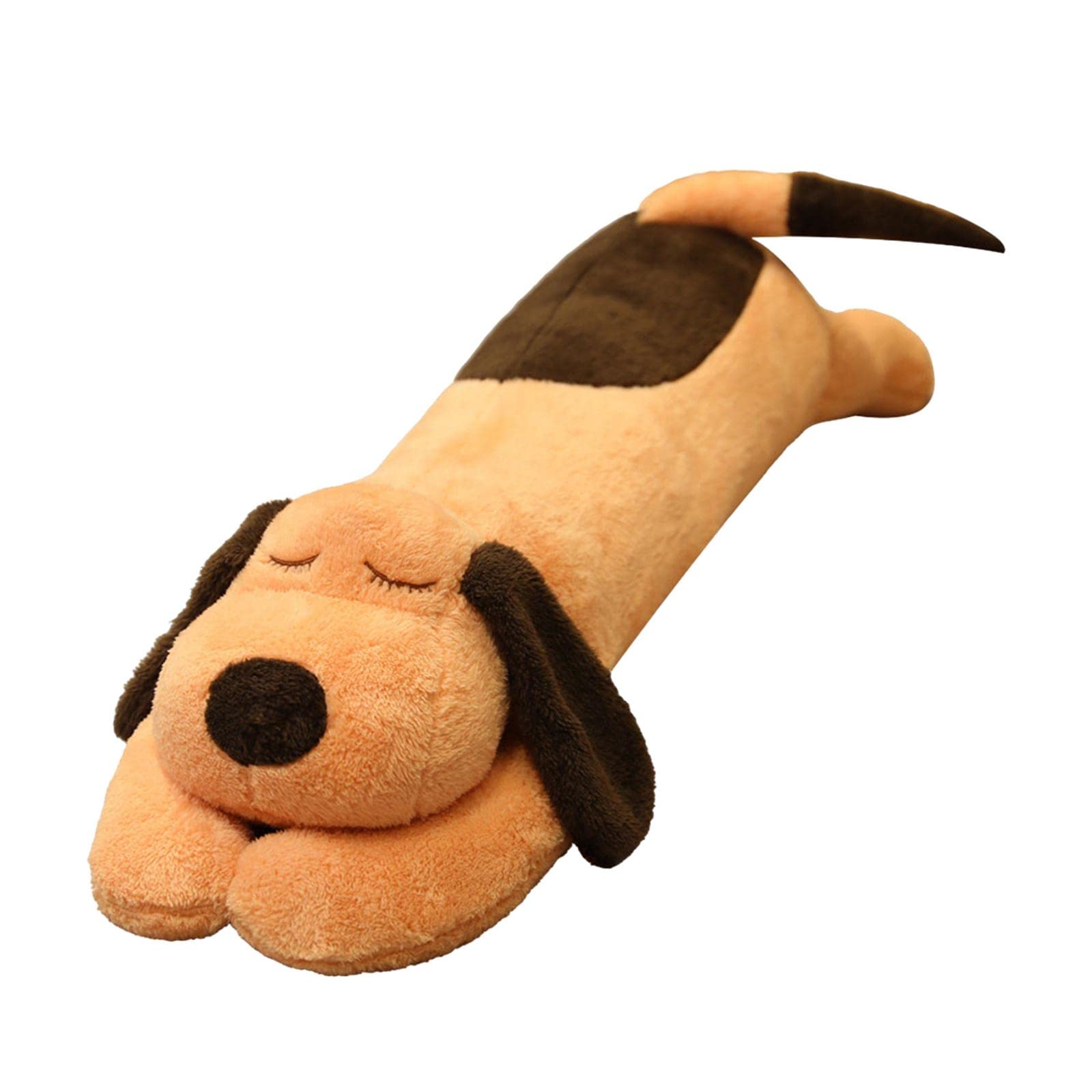 Almohada Larga de Peluche Perro Tira Suave Muñeco Cojín Acompañante de Sueño Regalo para Novia Adecuada para Cumpleaños Decoración de Hogar Dormitorio, beige 110cm