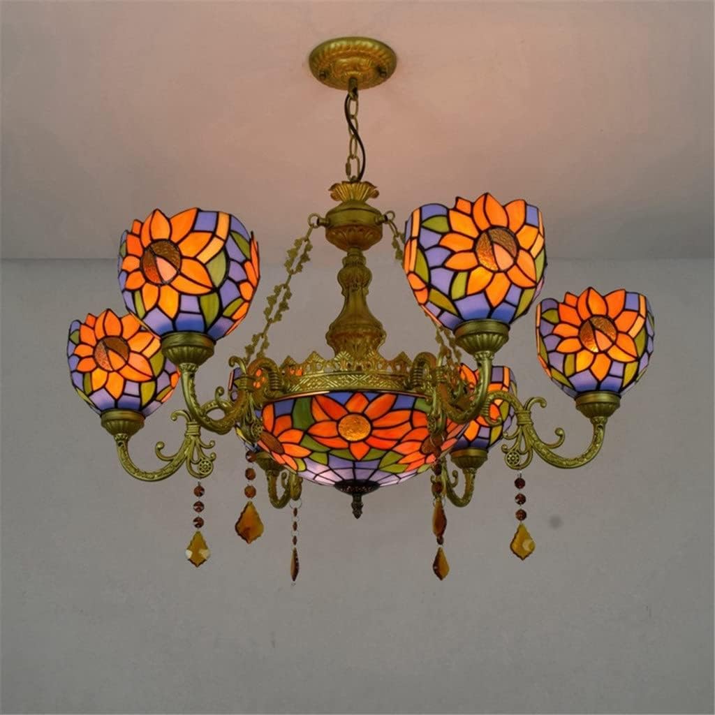 Crystal Chandelier European Style Retro Square Stained Glass Living Room Dining Room Bedroom Long