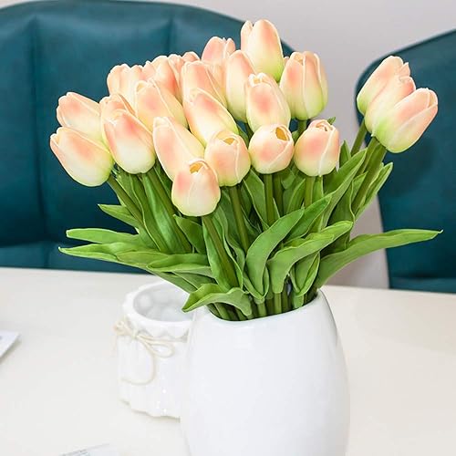Miniatura 4 de Joejisn - 30 flores artificiales de tulipán reales al tacto para decoración del hogar, bodas y fiestas