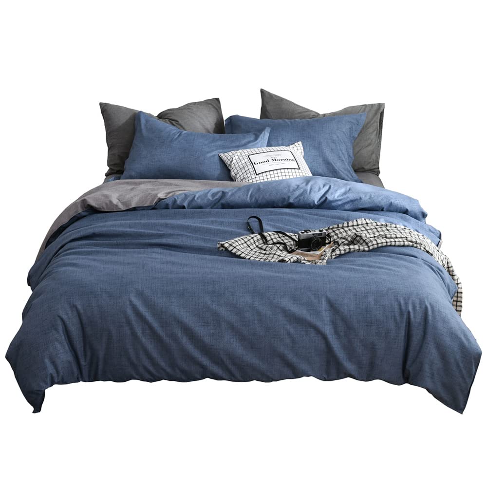 Treer Single/Double/King Size Duvet Cover Sets 3 pcs with Zipper Closure + 2 Pillowcases - Ultra Soft Microfiber Quilt Cover Bedding Sets (Blue gray,King-220x230cm)