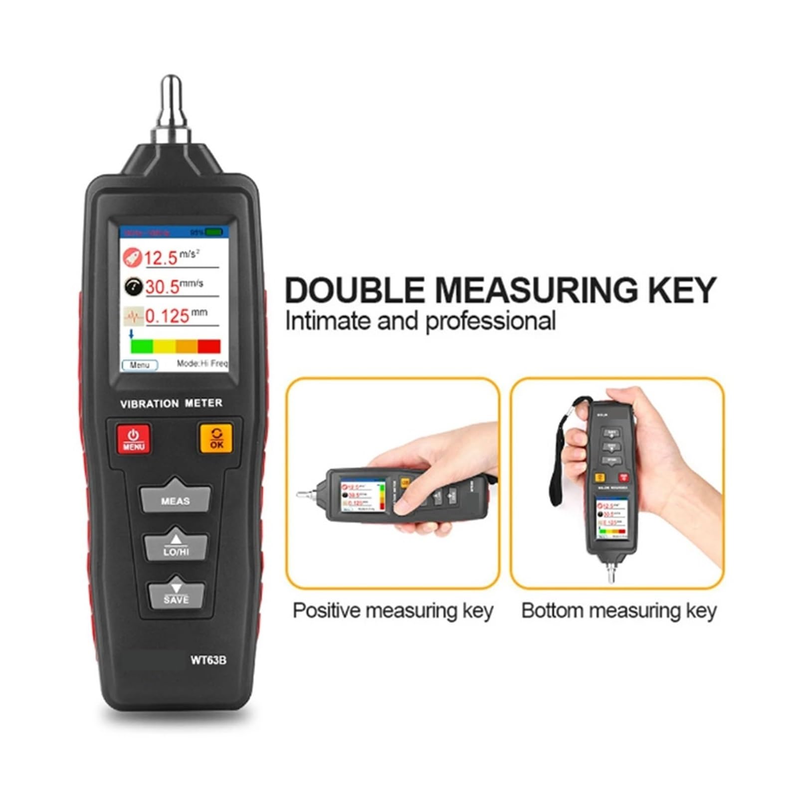 Medidor de vibraciones, Analizador de vibraciones Medidor de vibraciones digital Probador portátil WT63B con alta precisión,para maquinaria en movimiento