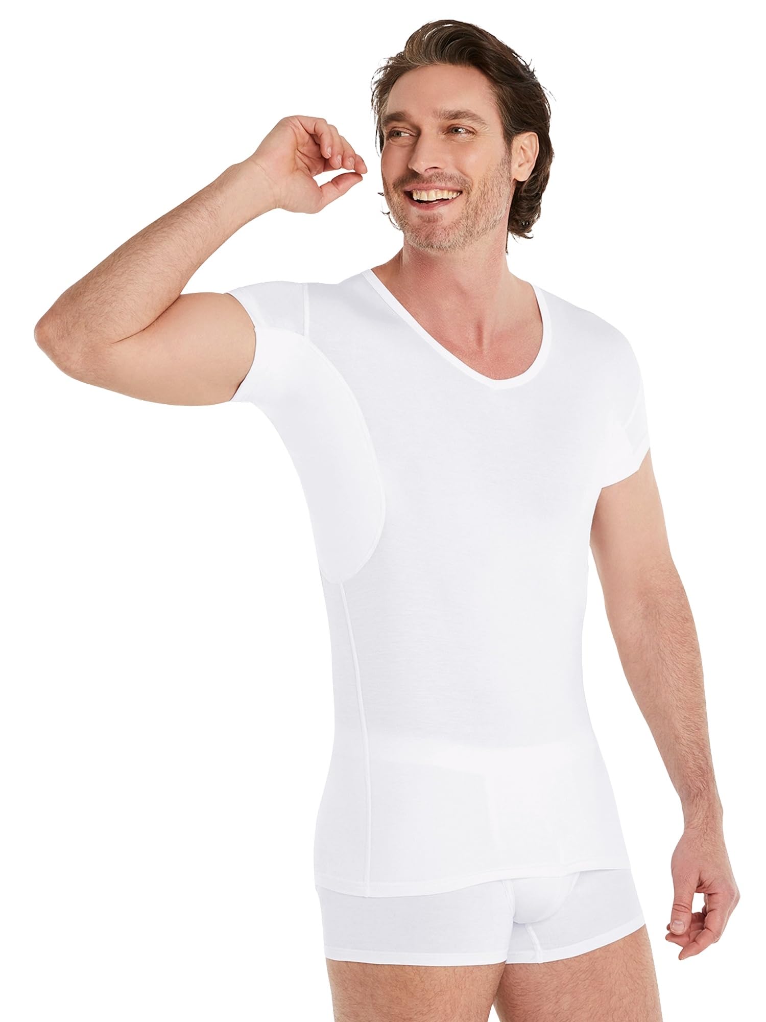 FINN Camiseta Antisudor Hombre Manga Extra Corta - Invisible Bajo Polo | Termina 5 cm más arriba y no se ve. Almohadillas de hasta 100 ml, tallas de la S a la 5XL