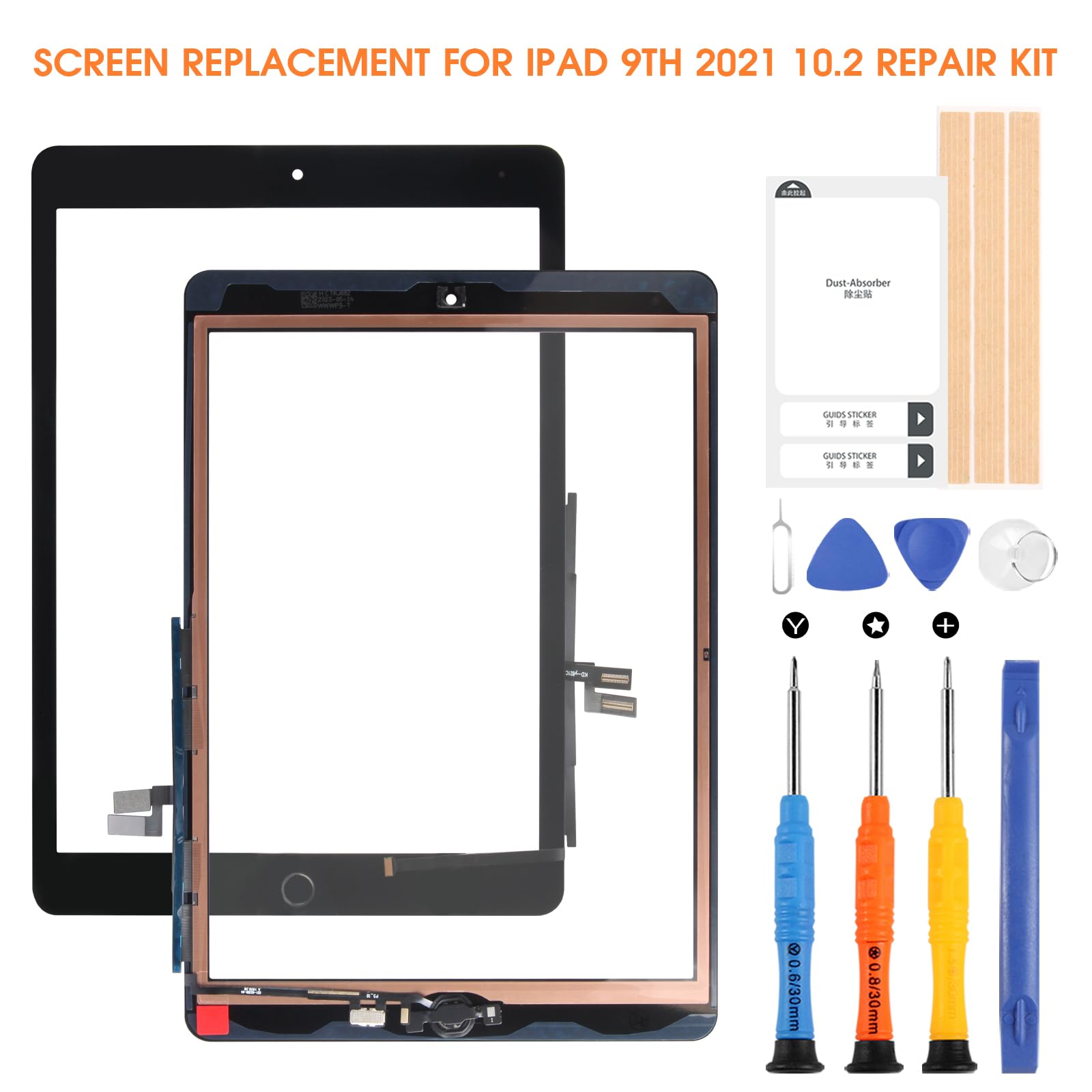 Écran Tactile pour iPad 9th 2021 10.2" A2603 A2604 Noir avec Home Button