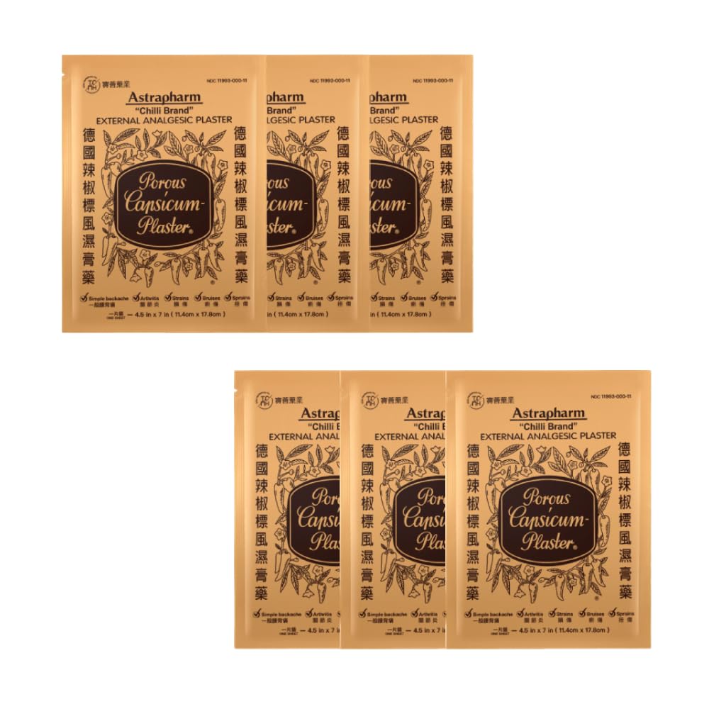 Chilli Brand Plaster Porous Capsicum Heat Patch for Arthritis & Back Muscle Knee Gout Neck Pain - Extra Strength Pain Relief Plaster, 7" x 4.5" (Size: L, 6 Sheets)
