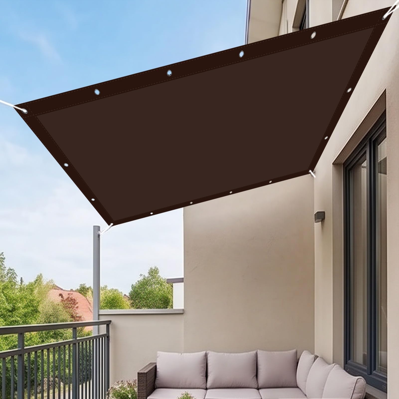 Sonnensegel Wasserabweisend 360 x 540 cm mit Ösen Und Seil Rechteckige Markise Wetterbeständig mit UV Schutz für Patio Balkon Garten Terrasse Camping, braun