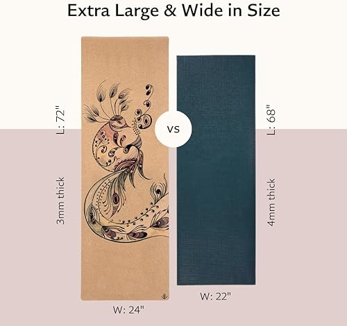 Miniatura 5 de Tapete de yoga de corcho, diseñado por artistas, tapete antideslizante ecológico de alta calidad, ideal para yoga regular y caliente, pilates,