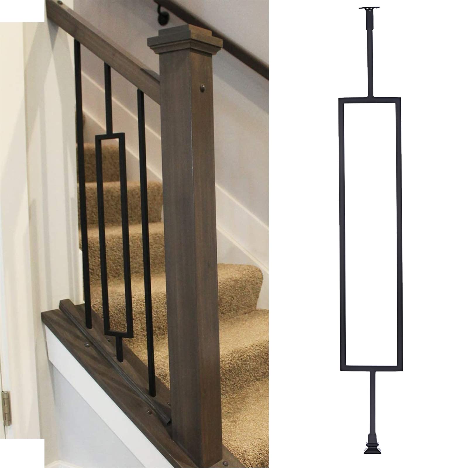 Poteau de clôture noir 130cm en acier durable pour garde-corps moderne de jardin