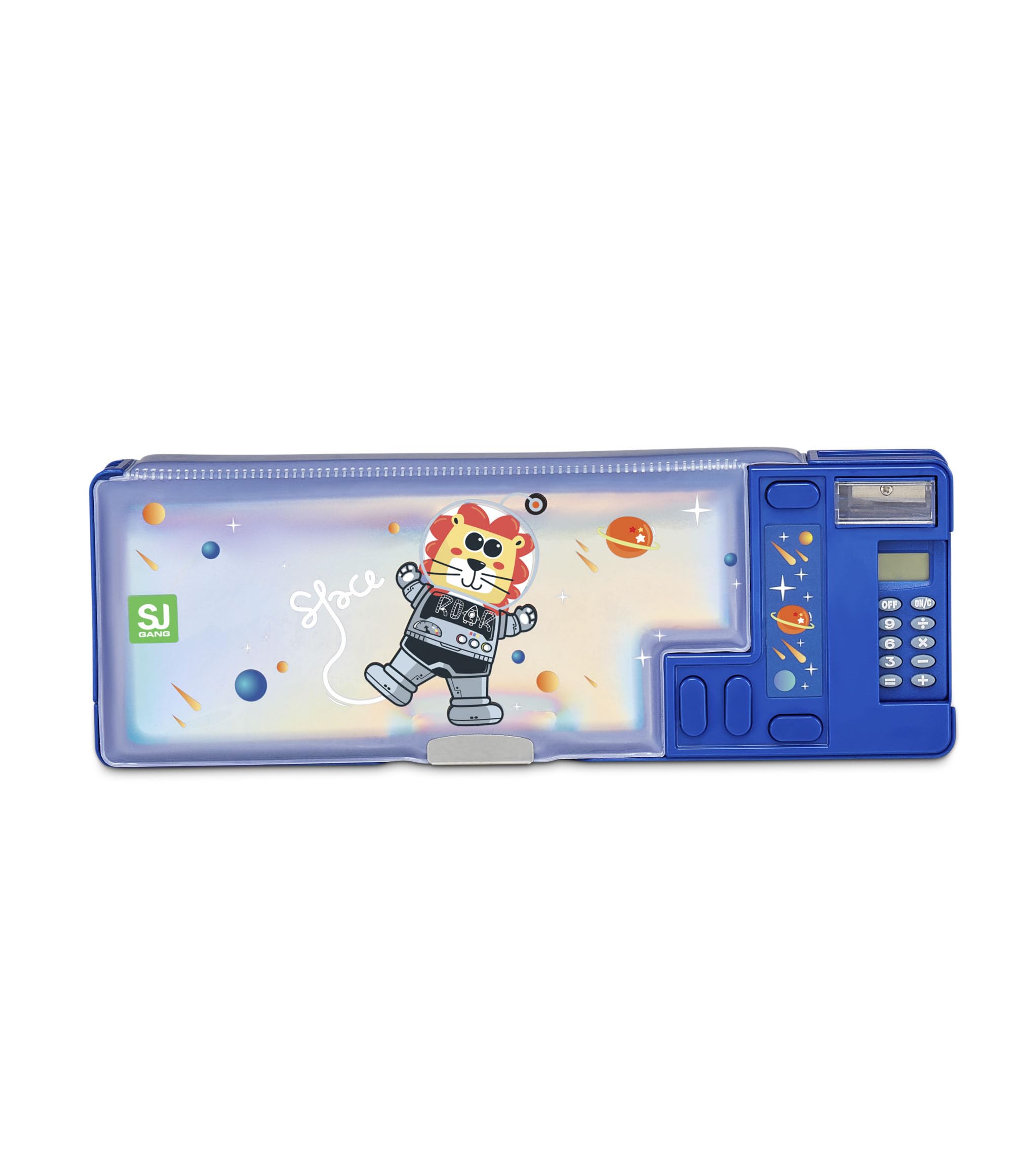 SJ Gang Style Jam Gang Blue Multi-Function Kids Pencil Case Multi Compartment Pop Up Stationery Pencil Case with Calculator Included