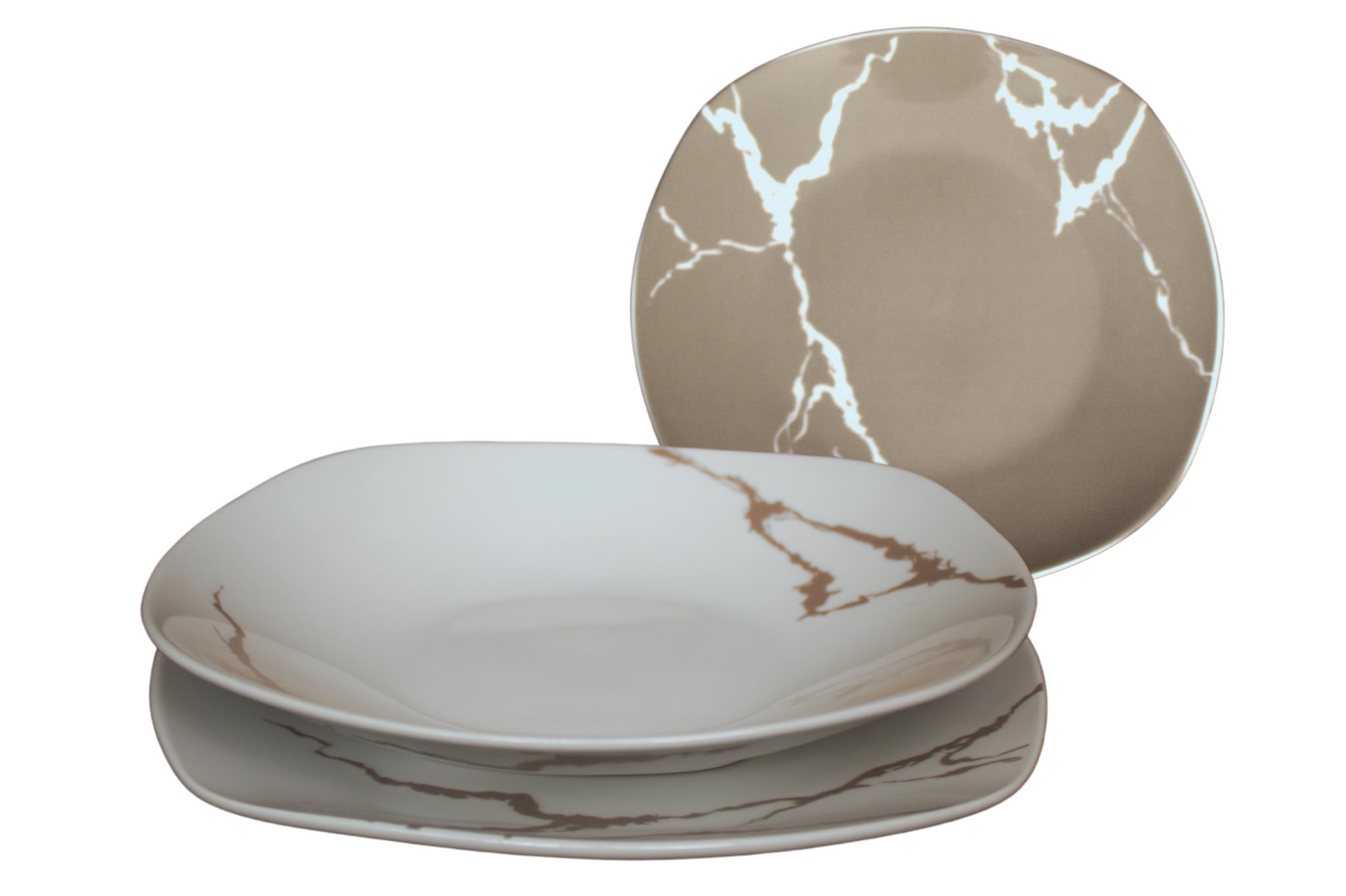 Servizio Piatti 19 Pezzi Per 6 Persone | Resistente Porcellana Bianca e Tortora Design Moderno Marmorizzato Elegante Raffinato | Uso Quotidiano, Occasioni Speciali, Lavabile in Lavastoviglie