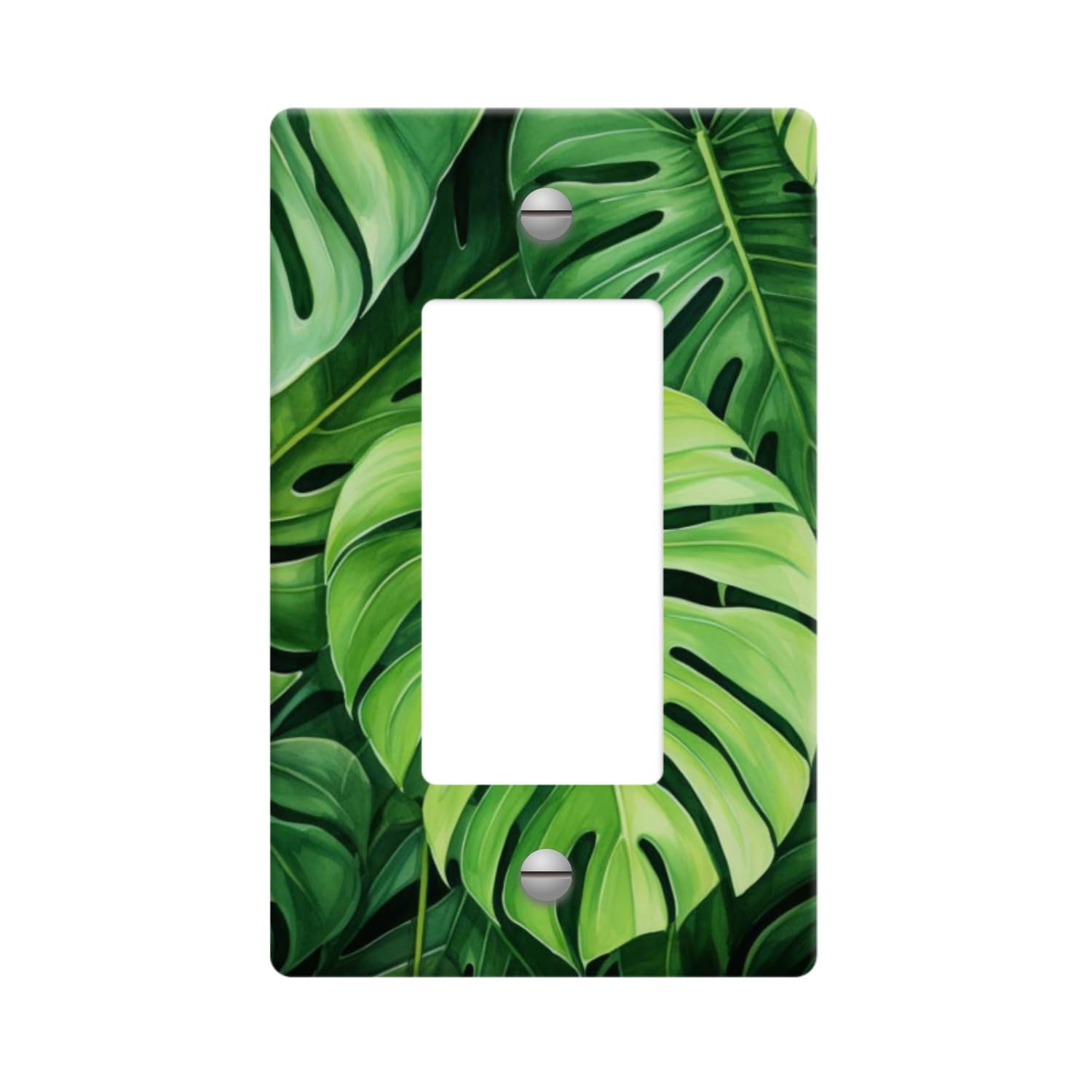 1 Gang Rocker Wallplates，Tropical Leaf Pattern Monstera In The Style Decor Switch Plate Covers Outlet Wall Plate Decorative for Bedroom Kitchen Home