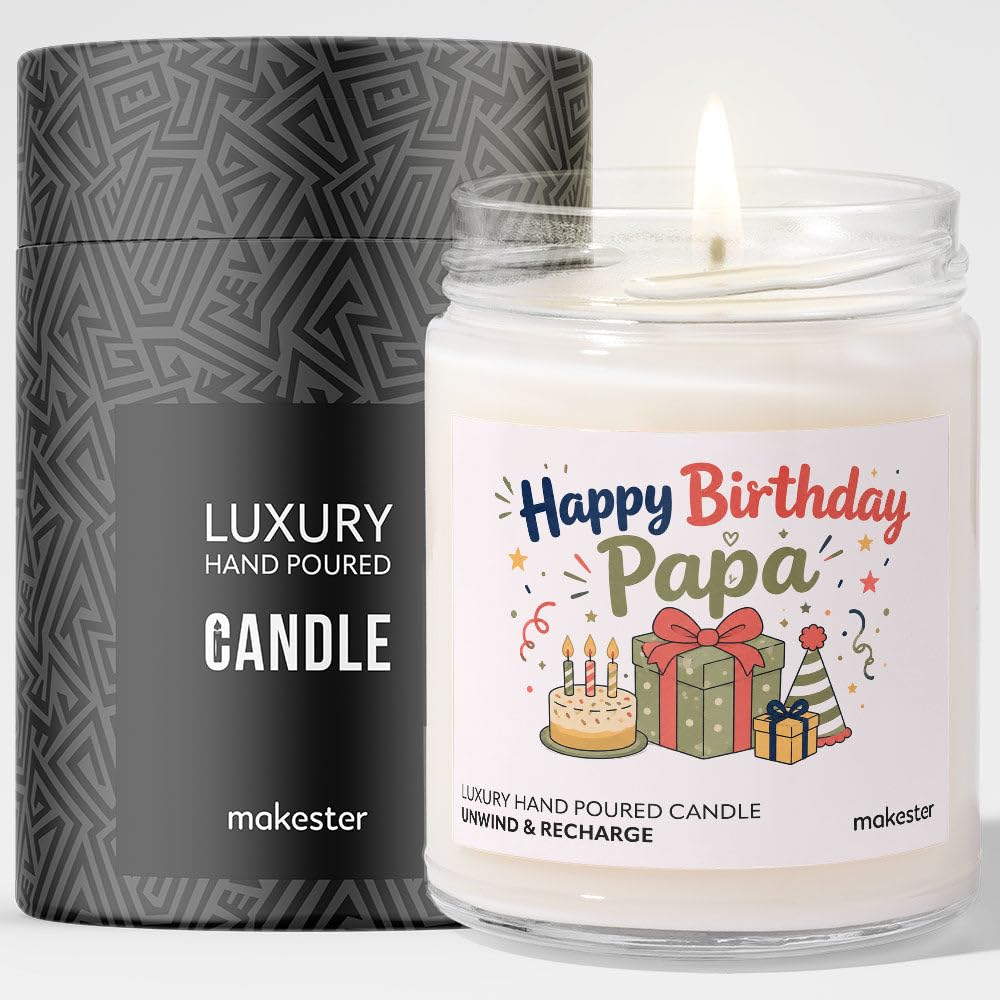 Birthday Gift for Papa - Luxury Soy Wax Candle - Vanilla, Jasmine, Sugared Almond - Makester