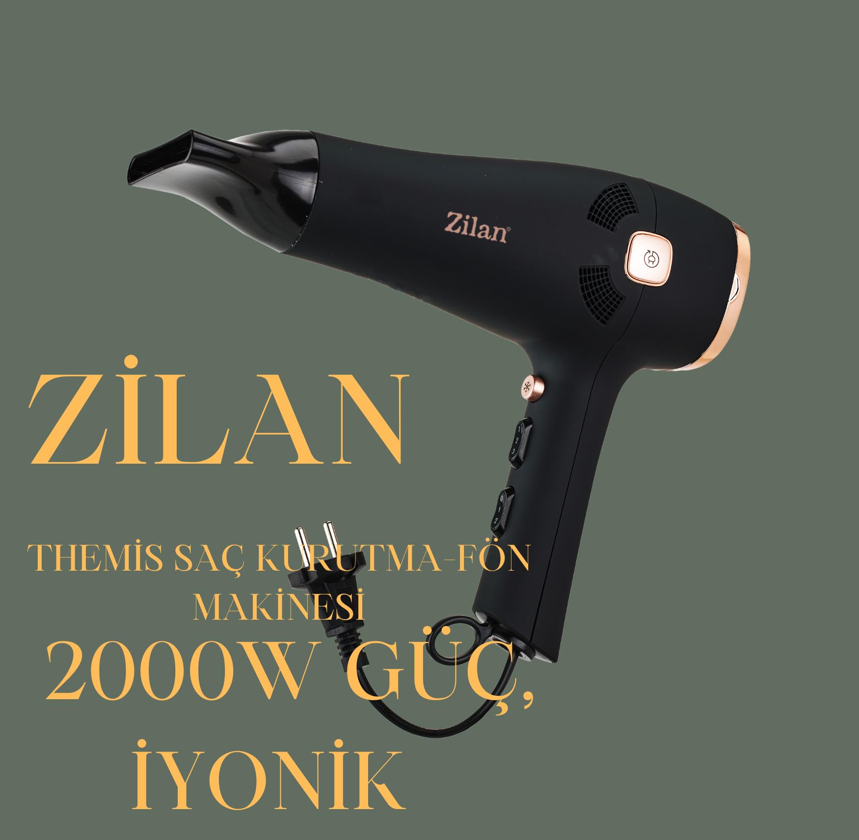 Zilan ZLN9143 Themis Saç Kurutma-Fön Makinesi – 2000W Güç, İyonik Fonksiyon, Otomatik Kablo Toplama