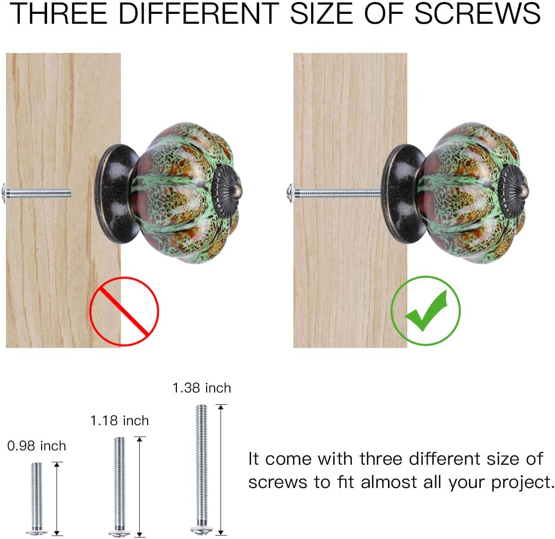 YDO Ceramic Glazed Pumpkin Knobs Classy Vintage Cabinet Door Pull Handle 6pcs (Green)