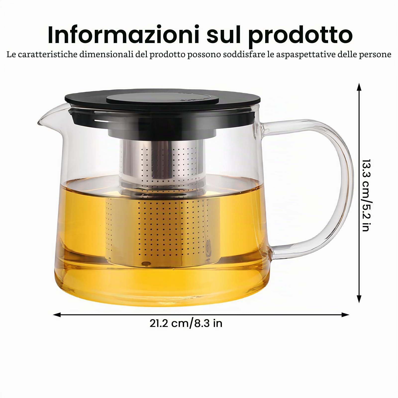 Teiera In Vetro Con Filtro 1500 ML, Teiera In Vetro Borosilicato, teiera Con Infusore, Teieras vetro, Teieras In Vetros Di Alta Qualità Pour Piano cottura in ceramica (21 X 15 X 13 cm)