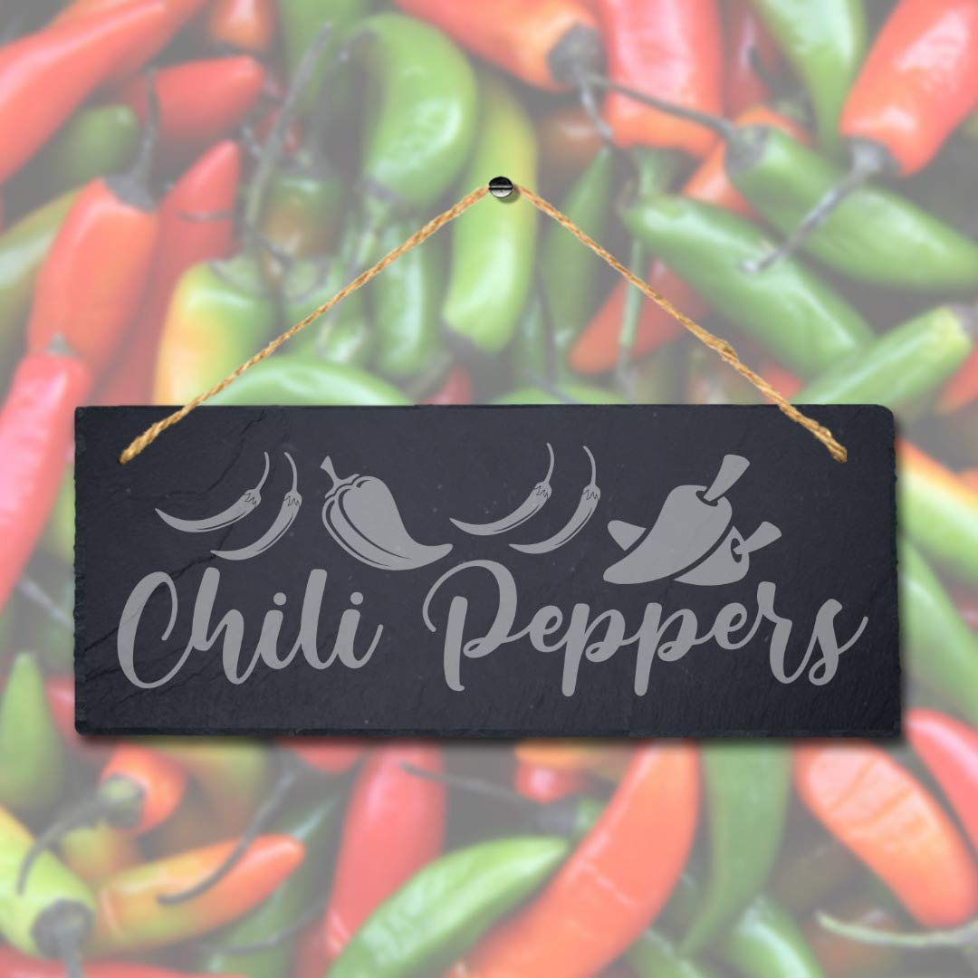 Stukk Natural Engraved Slate Stone Plaque Chili Pepper Hanging Vegetable Patch Garden Allotment Sign, 30X12cm (Large)