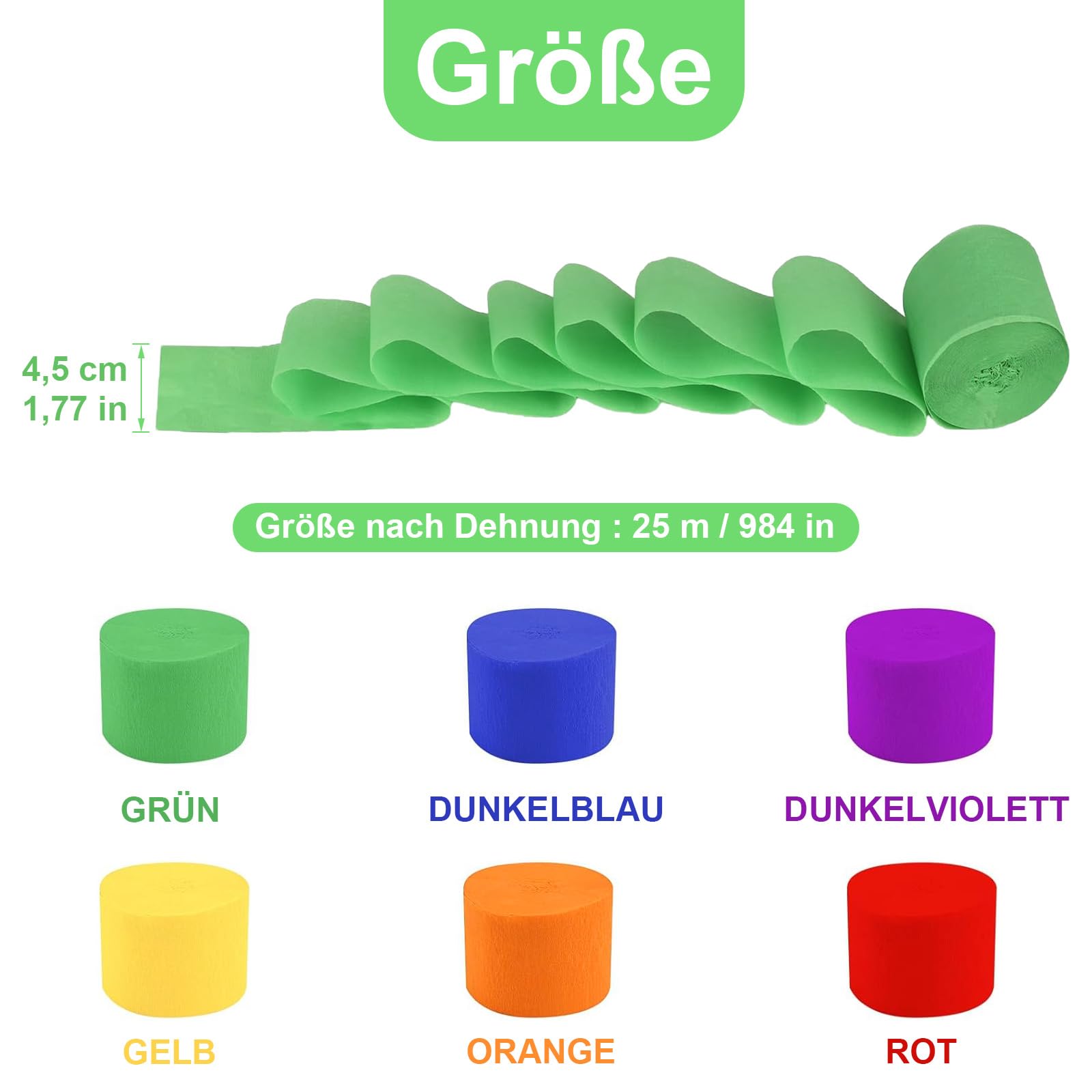 6 Rotoli Carta Crespa Colorata - Per Decorazioni Di Feste, Compleanni E Matrimoni - Foto 5