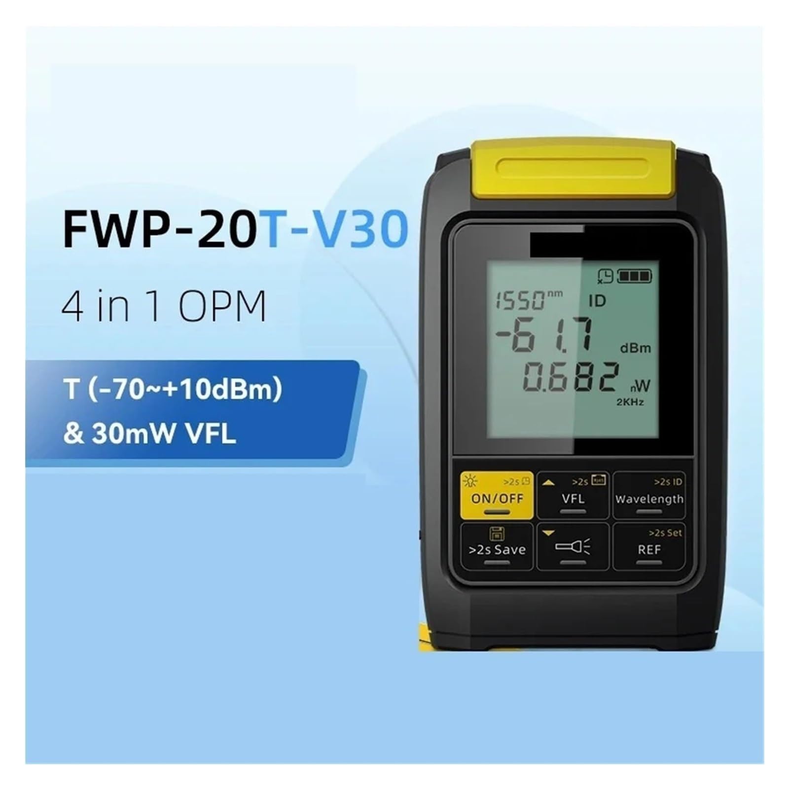 Testeur de Fibre Optique, Testeur De Câbles À Fibres Optiques, Compteur Puissance Optique Multifonction 4 En 1, Localisateur Visuel Défauts Réseau 1mW 20mW 30mW VFL,pour Câbles(FWP 20C V01)