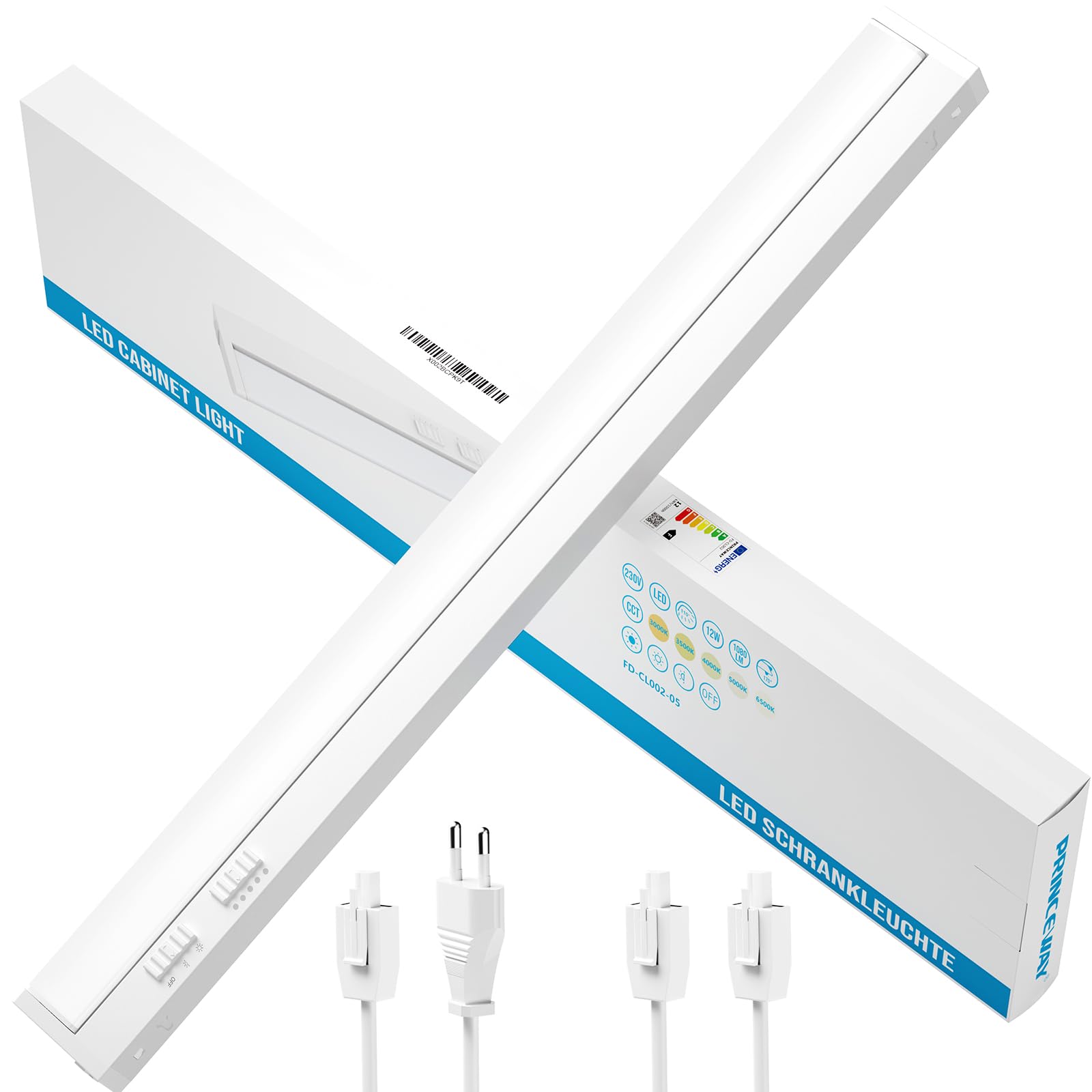 Lampara LED Regulable para Luce Cocina bajo Mueble, 12W 1080Lm Longitud 610MM Lampara Aplique de Pared LED con Interruptor, Cable de Alimentación y Enchufe, 5 Temperatura de Color