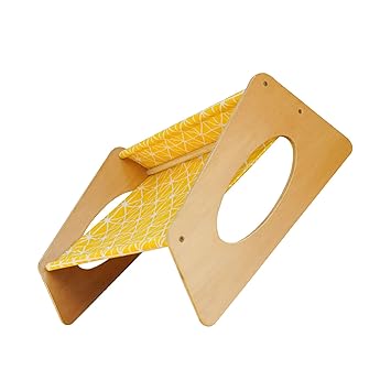Zerodis Elevated Wooden Cat Bed, Stable, Breathable, Hammock for Medium Pets in All Seasons, Solid, GroundIndependent Structure for Added Comfort (Yellow Geometry)